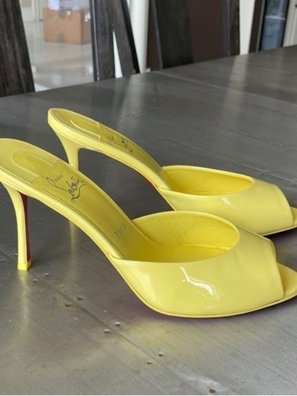 Christian Louboutin Me Dolly 85 Yellow Patent Mules Size 37